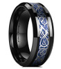 Men's Tungsten Wedding Band (8mm). Celtic Mens Wedding bands Black with Silver and Blue Resin Inlay. Celtic Knot Tungsten Carbide Ring