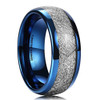 Women's or Men's Tungsten Wedding Band (8mm). Blue Tone Ring with Inspired Meteorite. Domed Top Tungsten Carbide Comfort Fit.