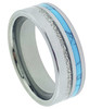 Men's or Women's Wedding Tungsten Wedding Band (8mm). Silver Tungsten Band with Blue Turquoise and Inspired Meteorite Inlay. Pipe Cut Tungsten Carbide Ring. Comfort Fit