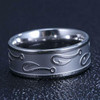 Men's Fishing Ring / Fisherman's Wedding Band (8mm). Silver Titanium Band with Embossed Fish Hooks. Wedding Band Comfort Fit Ring