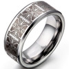 Unisex or Men's Tungsten Wedding Band (8mm). Silver with Laser Etched Celtic Crosses and Beveled Edge