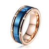 Men's Tungsten Wedding Bands (8mm) - Rose Gold with Outer Blue Brick Design. Tungsten Carbide. High Polish Sides and Matte Finish. Comfort Fit