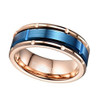 Men's Tungsten Wedding Bands (8mm) - Rose Gold with Outer Blue Brick Design. Tungsten Carbide. High Polish Sides and Matte Finish. Comfort Fit