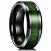 Men's Tungsten Wedding Bands (8mm). Black with High Polish Green Wood Inlay and Beveled Edges