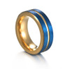 Men's Stainless Steel Wedding Bands (8mm). Blue with Gold Groove and Inner Gold. High Polish Inside and Matte Finish Brushed Top.