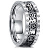 Men's Titanium Wedding Band (8mm). Wedding Band - Silver Band with Cut out Silver Mechanical Gears and Bolts. Titanium Ultra Light Weight Ring