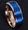 Men's Tungsten Wedding Band (8mm). 18K Rose Gold Ring with Blue Matte Finish Top 