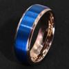 Men's Tungsten Wedding Band (8mm). 18K Rose Gold Ring with Blue Matte Finish Top