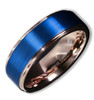 Men's Tungsten Wedding Band (8mm). 18K Rose Gold Ring with Blue Matte Finish Top