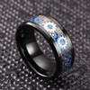 8mm - Unisex or Men's Tungsten Wedding Band. Wedding Band Black with Mechanical Gear Rose Gold Over Blue Carbon Fiber. Tungsten Carbide Ring.