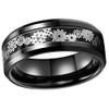 Men's Tungsten Wedding Band (8mm). Wedding Band Black with Silver Mechanical Gears Over Black Carbon Fiber. Tungsten Carbide Ring