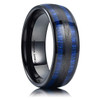 Men's Tungsten Wedding Band (8mm). Black and Blue Tone with Maple Wood Inlay. High Polish Domed Top Tungsten Ring
