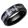 Men's Tungsten Wedding Band (8mm). Chinese Dragon Black Ring Band with Silver Dragon Over Blue Carbon Fiber Inlay.