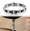 8.5" inch - Steel Bracelet Mens - Duo Tone - Black and Silver - Magnetic Mens Stainless Steel Bracelets