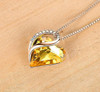 Dark Yellow Heart Citrine Crystal (Rose Gold) Pendant with 18" Chain Necklace -  Gift for Her - Heart Pendant for Women. Color: November Birthstone Crystal