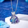 Butterflies on Purple and Blue Heart Crystal Pendant with 18" Chain Necklace. Gift Butterfly Necklace for Women.