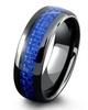 Men's Tungsten Wedding Band (8mm). Black Ring with Blue Carbon Fiber Inlay