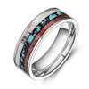 Men's Titanium Wedding Bands (8mm). Silver and Tri Color - Titanium Ring with Turquoise Wood and Antler Inlay. Comfort Fit Light Weight