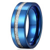 Unisex or Men's Tungsten Wedding Band (8mm). Blue Tone Ring with Thin Line Inspired Meteorite. Pipe Cut Tungsten Carbide Comfort Fit.