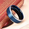 Men's Tungsten Wedding Band - Blue Tungsten with Silver Edges. 8mm Comfort Fit