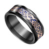 Men's Tungsten Wedding Band (8mm). Celtic Wedding Band - Black with Rose Gold Celtic Knot over Blue Carbon Fiber Inlay