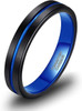 Women's Tungsten Wedding Band (4mm). Black Matte Finish with Blue Groove Tungsten Carbide Ring.