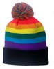Ski Cap Short Pom Pom Rainbow Black Brim Winter Cap - LGBT Gay & Lesbian Pride Hat. Gay and Lesbian Pride Clothing & Apparel. pride merch