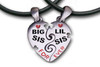 Big Sis & LiL Sis Necklaces - 2 Pewter Pendants with 2 black PVC ropes/chains included - Black and red text.  BFF necklaces