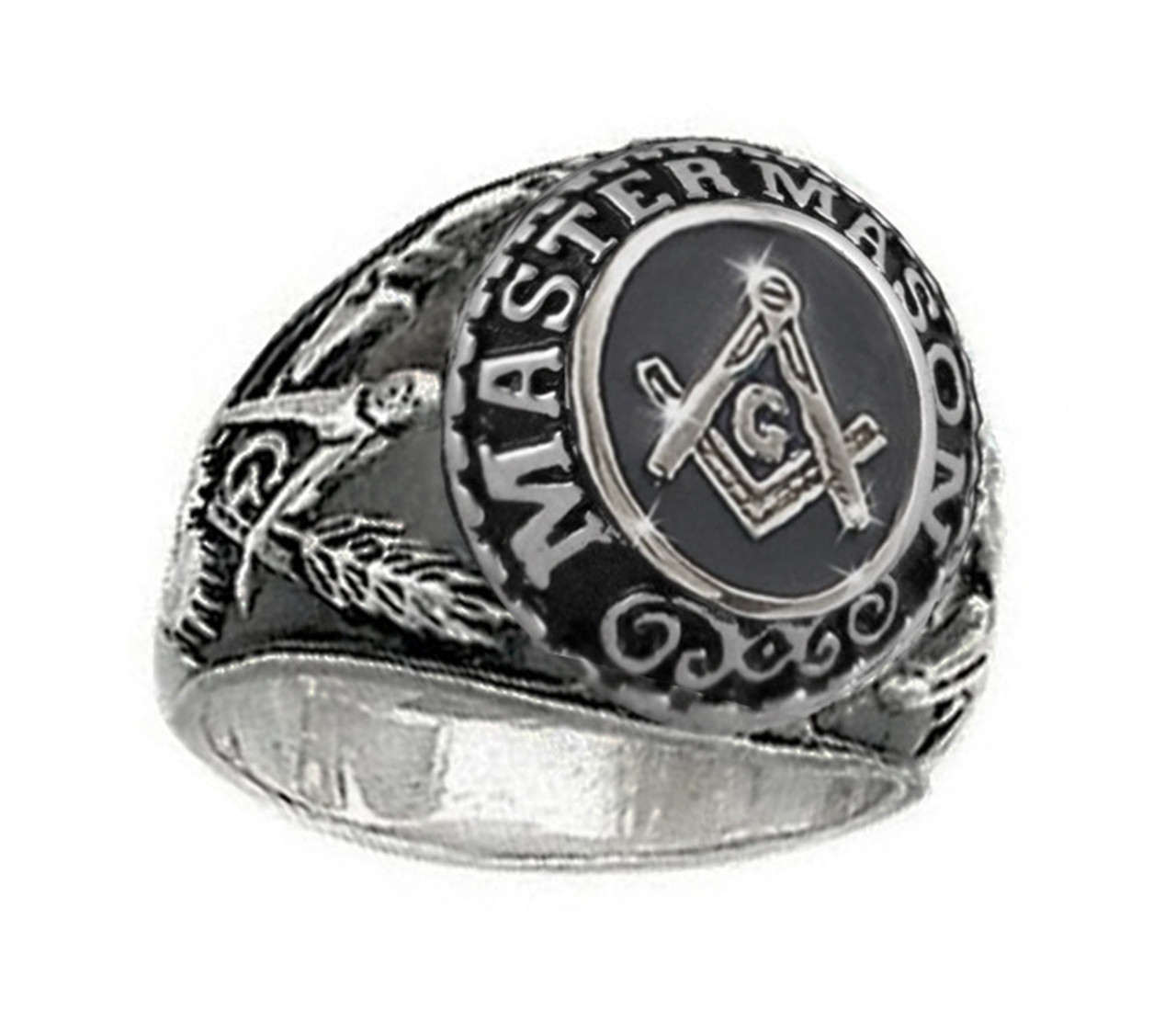 Freemason College Style Ring - with classic center Masonic design etched symbol (Silver Color Stainless Steel) Mason Ring / Masonic Rings