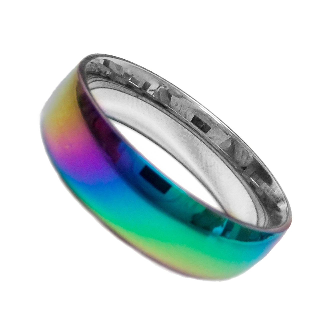 Smooth Flat Anodized Rainbow Ring - Gay and Lesbian LGBT Pride Jewelry, LGBTQ ring, gay jewelry store, pride shop, anodized rainbow rings, gay wedding bands, lesbian wedding bands LGBTQ wedding bands, rainbow wedding bands