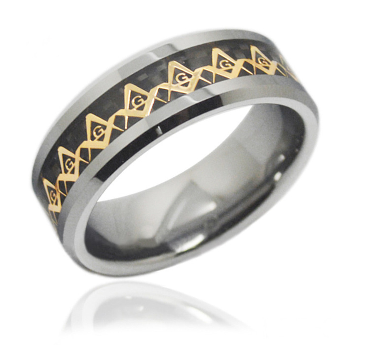 Freemason Ring / Masonic Rings - Gold and Black Inlay Tungsten Ring for Mason