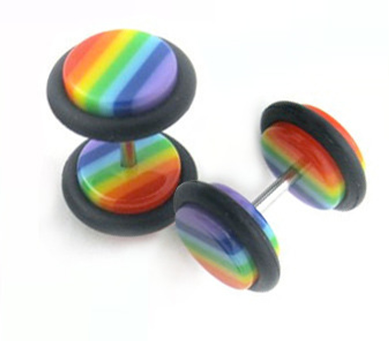 Pair of Gay Pride Fake Plug Earrings with O-Ring - Rainbow Gay and Lesbian Pride Body jewelry, gay earrings, rainbow earrings, gay flag earrings, pride earrings, lesbian earrings, gay mens earrings 