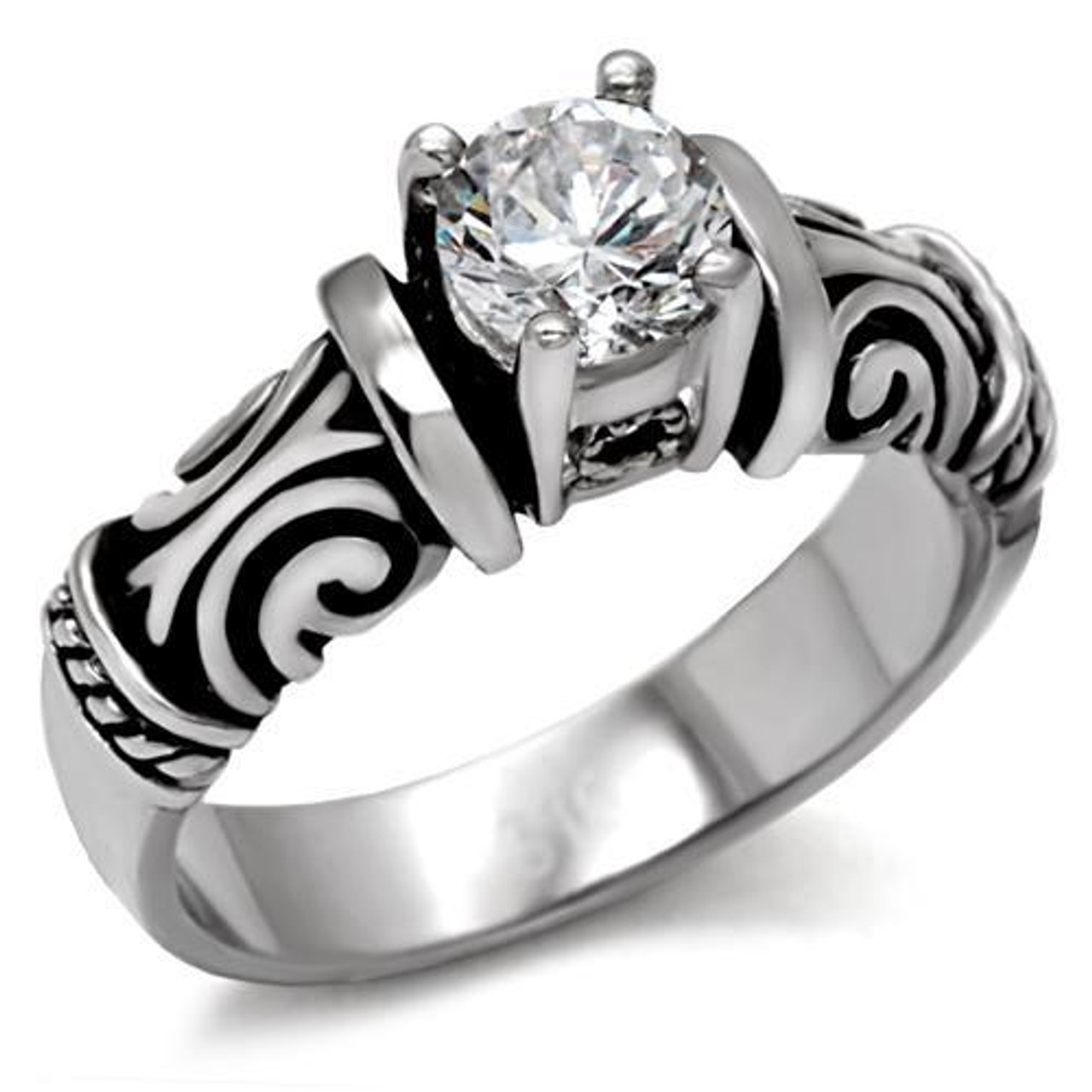 Middle Stone Tribal Ring - Steel Love and Promise Ring / Commitment Marriage Engagements for women / ladies