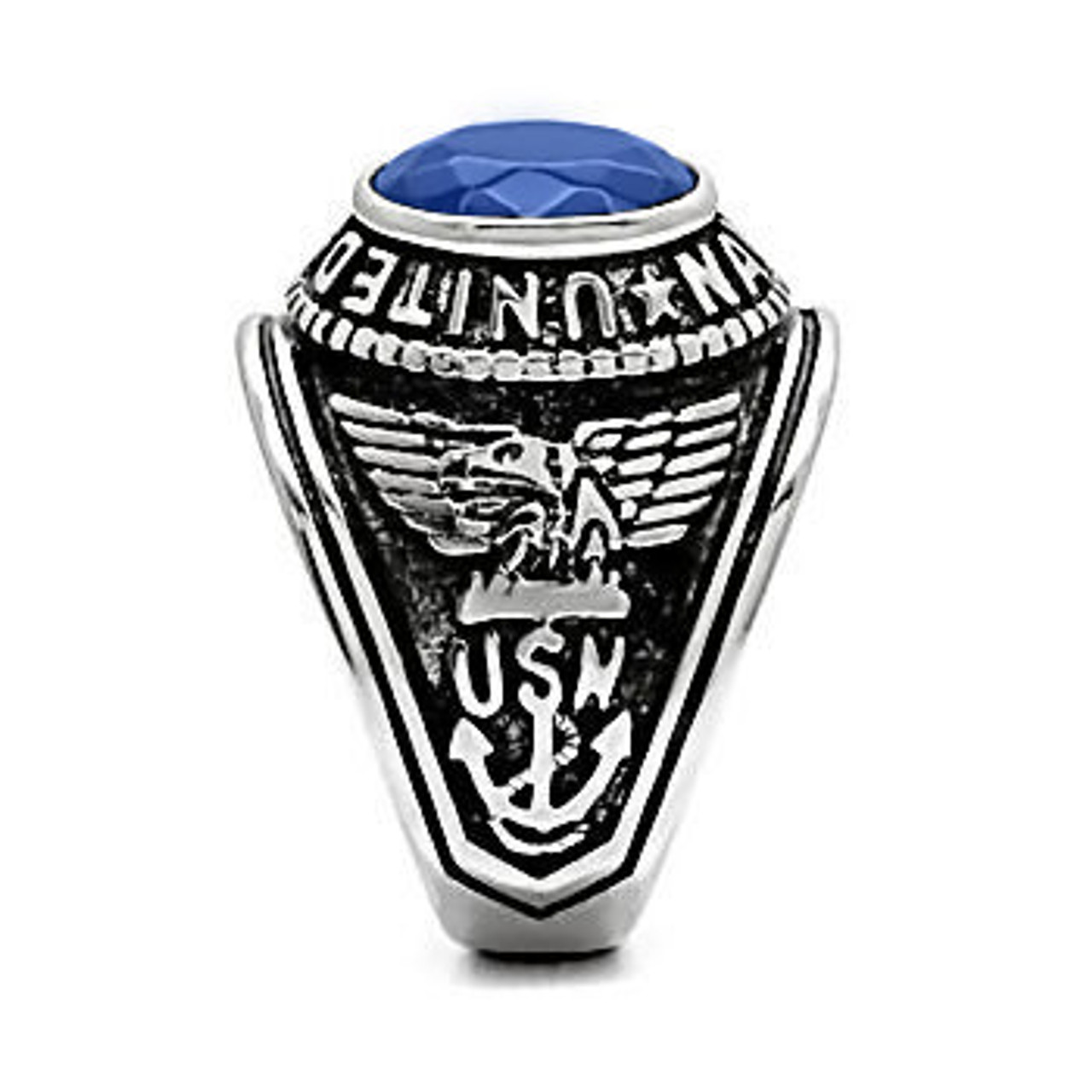 Navy - USN Military Ring (Stainless Steel with Blue Stone)