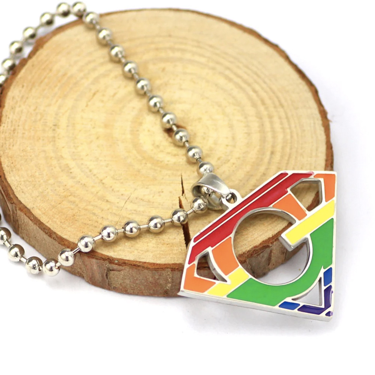 Super Gay - Rainbow Pendant - LGBT Gay and Lesbian Pride Necklace with  chain - Pride Shack