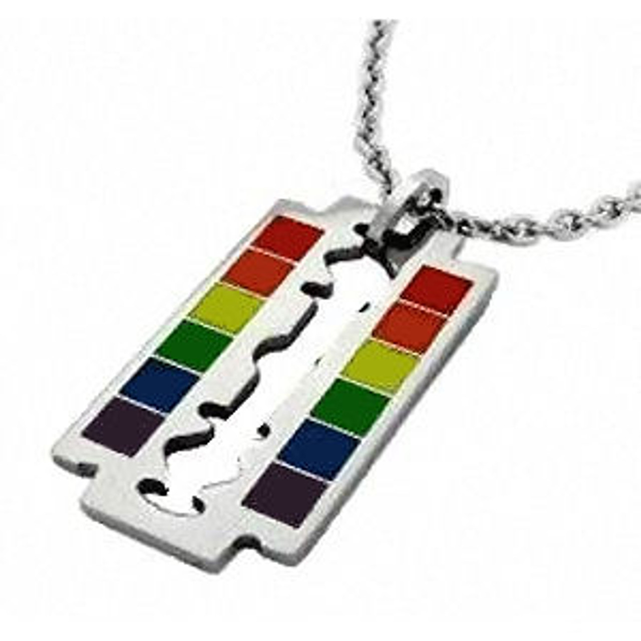 Gay Flag Rainbow Razor Blade Pendant - LGBT Gay and Lesbian Pride