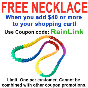 FREE Rainbow Silicone Soft Link Necklace 34" Long - Gay & Lesbian Pride. FREE Rainbow Silicone Chain Necklace with $40 or more added to cart - Use coupon code: RAINLINK - Limit One per Customer.