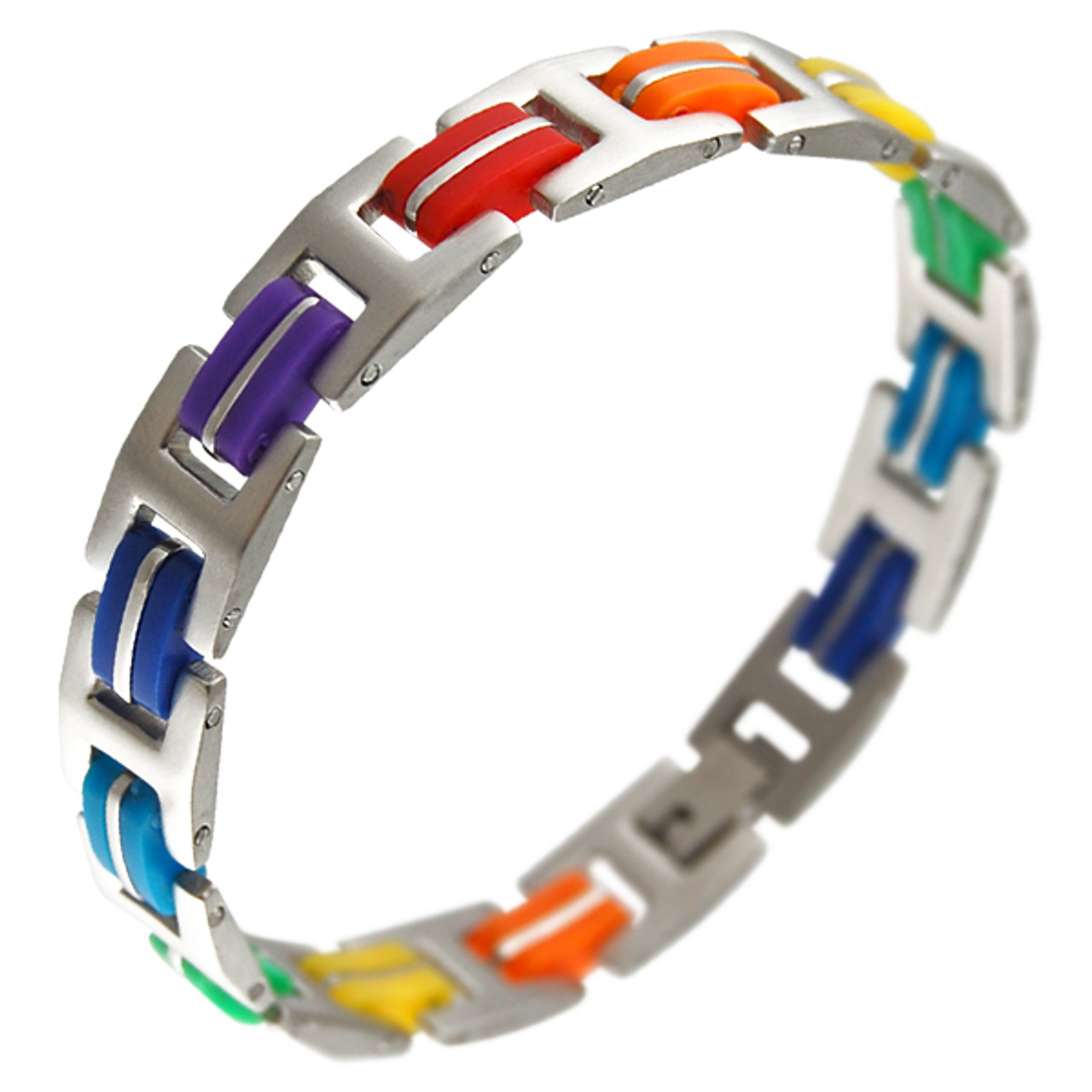  Steel Rubber Major Mix Rainbow Bracelet - Gay and Lesbian LGBT Bracelets / Pride Wristlet  