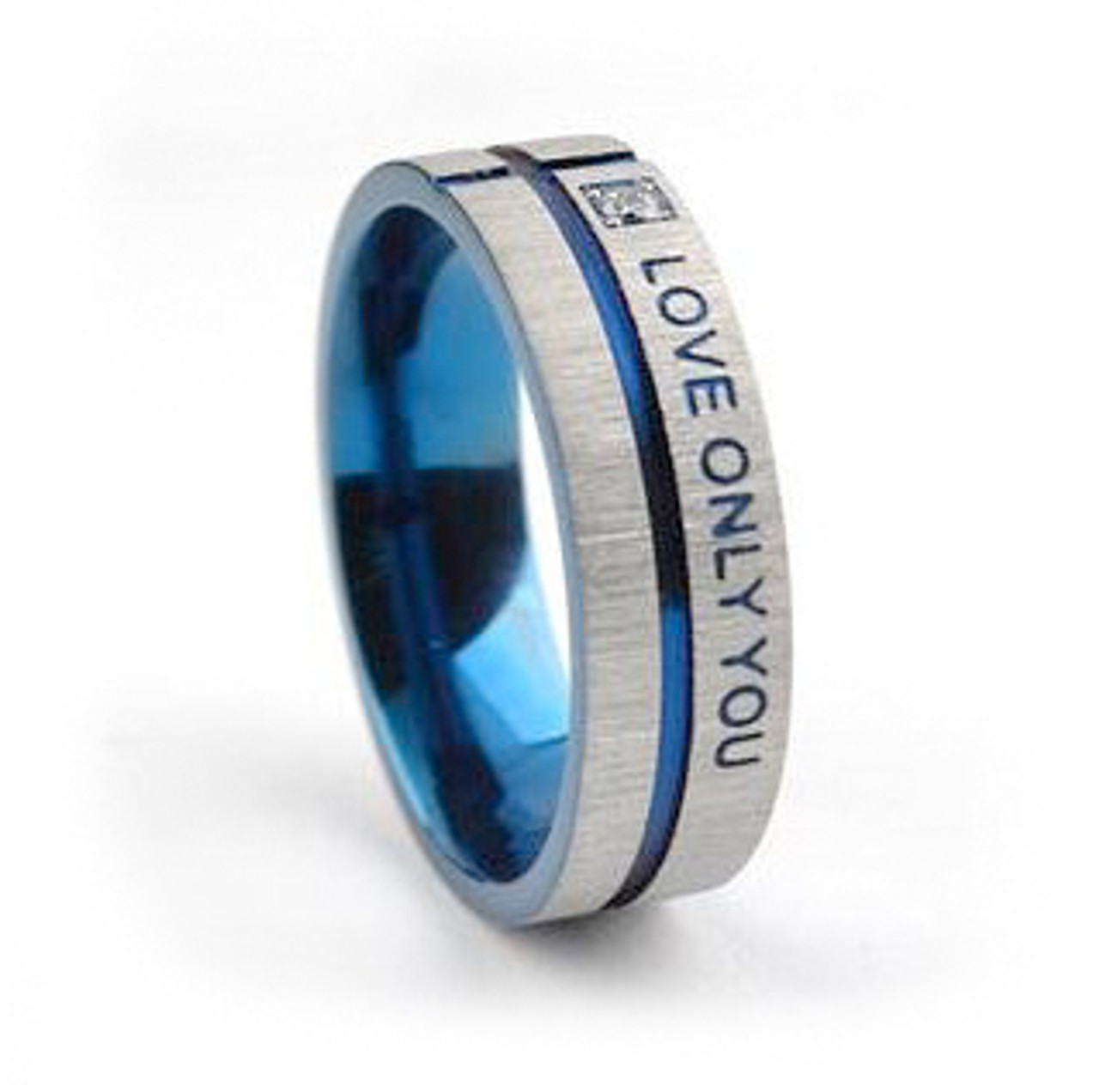 Do NOT make these photos bigger (i.e over 500px) google merchants / adwords will ignore ads with images under 500px - this costs too much to advertise and no conversions . Blue Tint Only Love You - Promise Ring - Titanium Steel w/ CZ stone. 