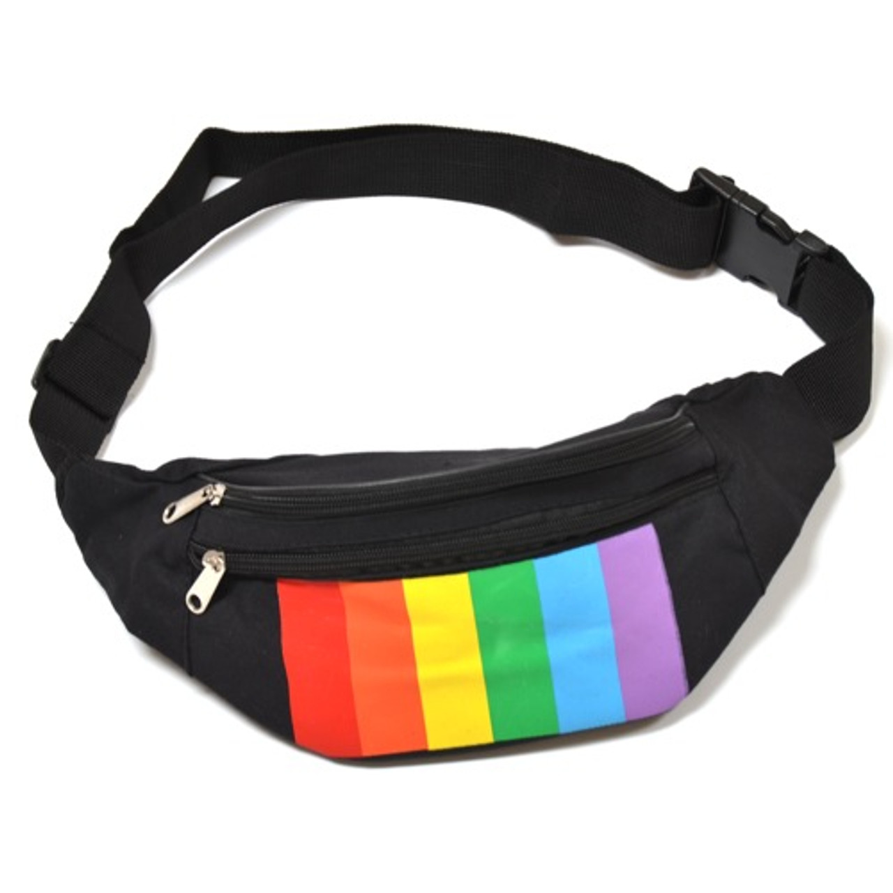 Black Fanny Pack (Rainbow Stripes) - Gay Pride - LGBT Lesbian Pride Gifts and Accessories gay pride clothing,
gay fashion,
pride accessories,
lesbian bag,
lesbian purse,
pride merch,
gay bag, gay purse, rainbow hip pouch