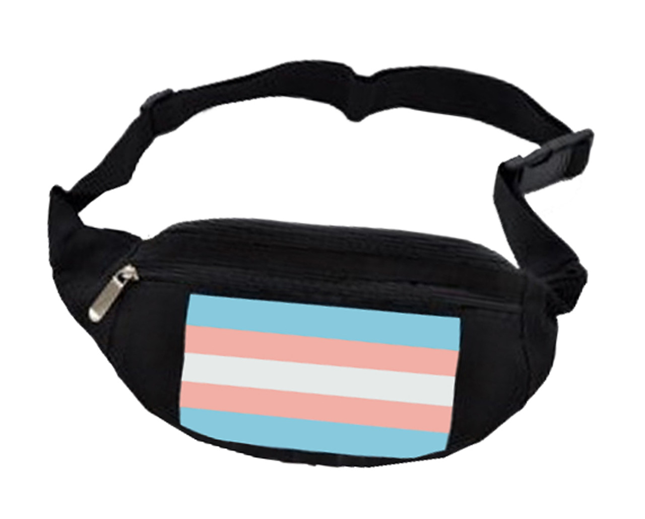 Black Fanny Pack (Transgender Flag) - Trans Pride - LGBT Gay & Lesbian Pride Gifts and Accessories, trans pride apparel, transgender accessories, trans flag,  transgender flags, trans pride flag, transfem flag, transmasc flag, transgender hip pouch