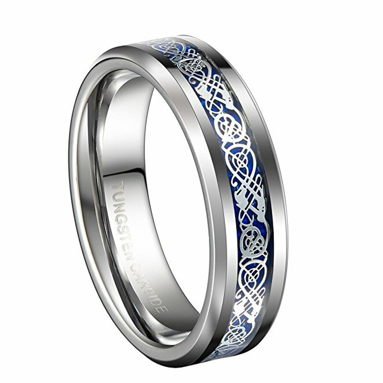 Unisex or Women's Wedding Band (7mm). Silver and Blue Resin Inlay Celtic Knot Tungsten Carbide Ring Unisex or Women's Wedding Band (7mm). Silver and Blue Resin Inlay Celtic Knot Tungsten Carbide Ring