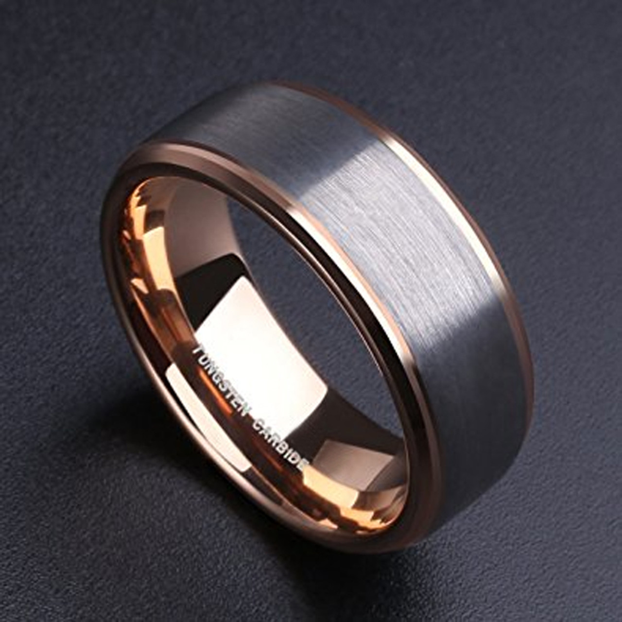 Men's Rose Tone Tungsten Carbide Wedding Band Engagement Ring, Comfort Fit  8mm 7.5 