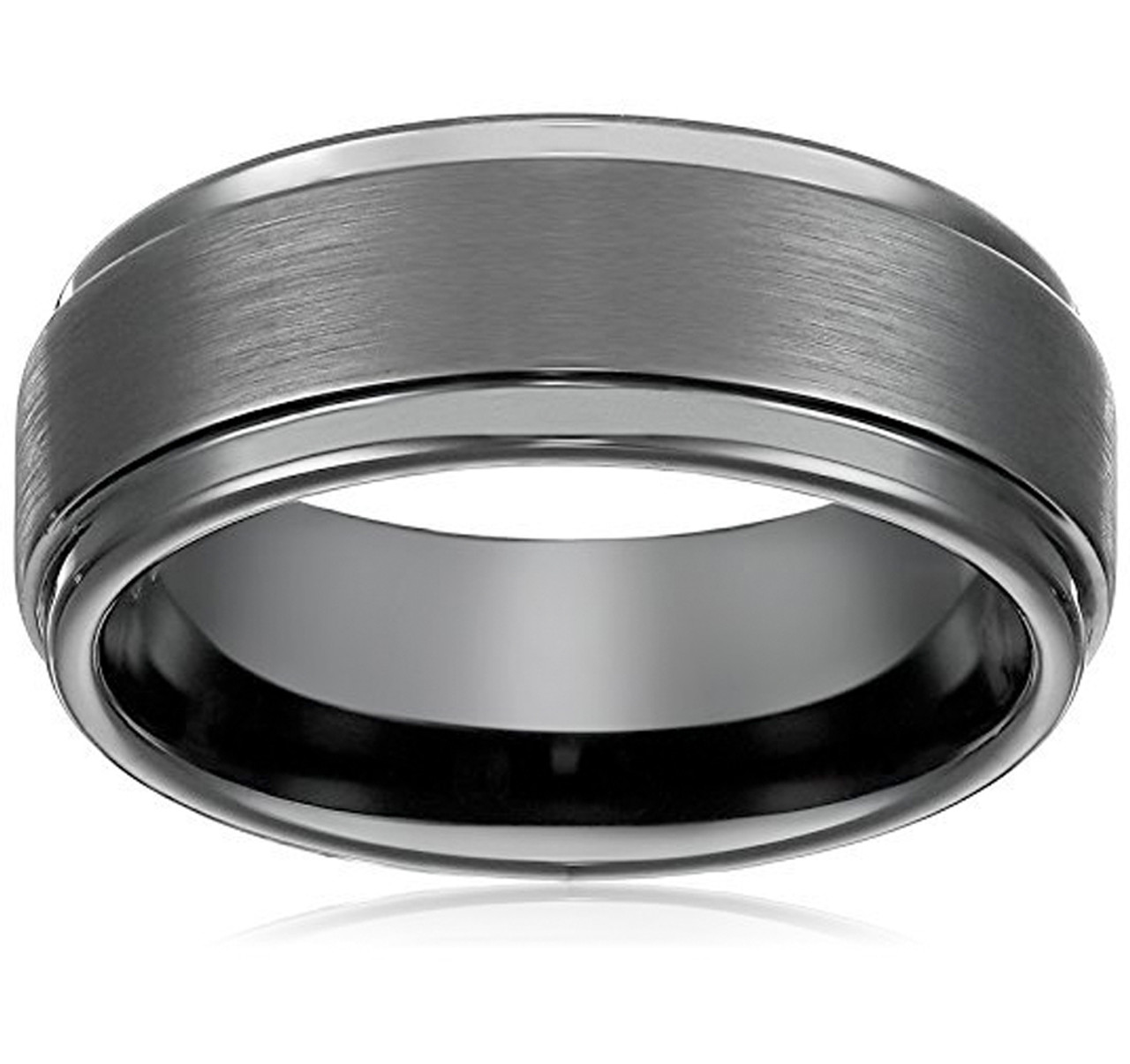 8mm - Unisex or Men's Tungsten Wedding Bands. Black High Polish Sides and Matte Finish. Tungsten Carbide Comfort Fit.