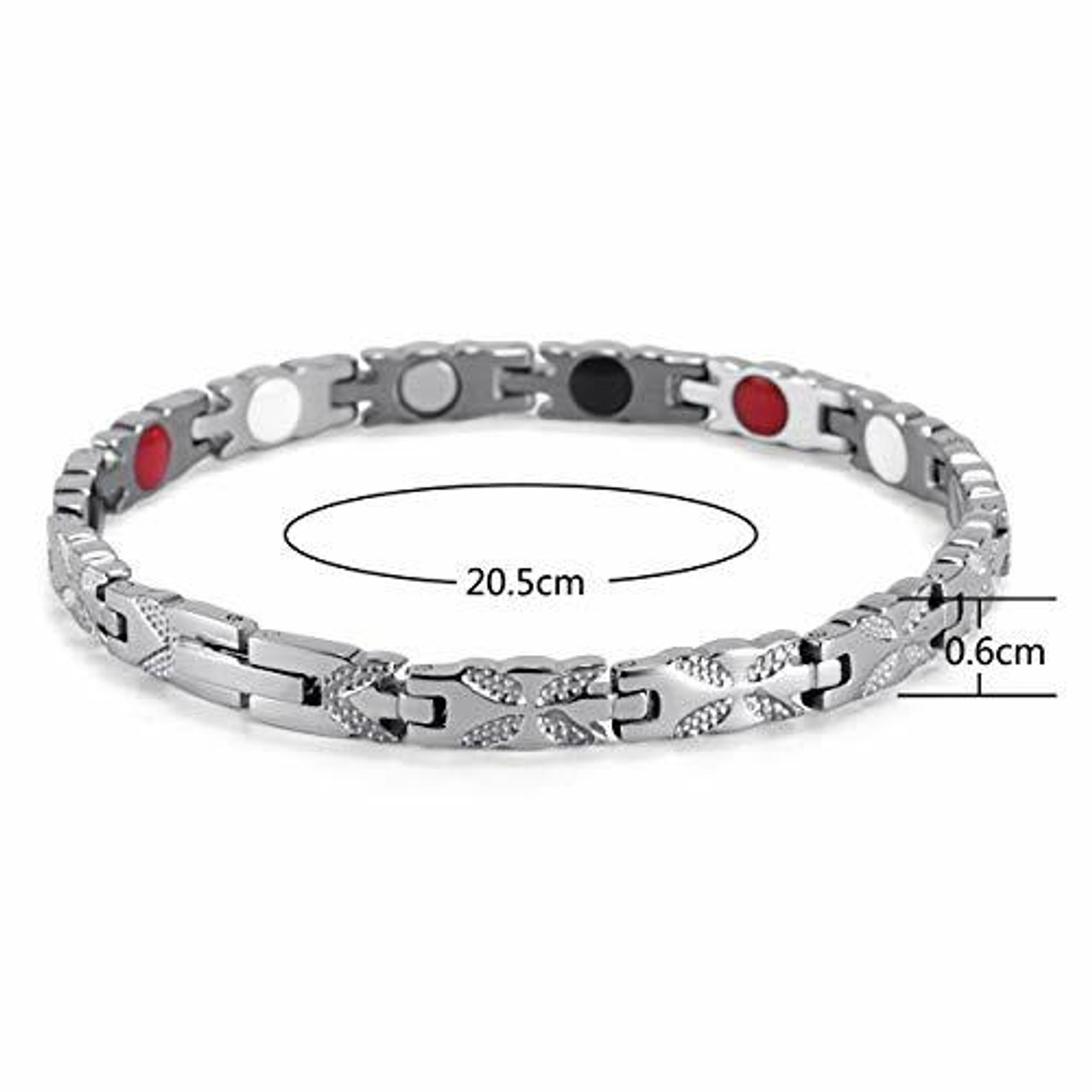 8" Inch - Magnetic Stainless Steel Bracelet for Women - Silver Tone Stainless Steel Magnetic Bracelet with magnets, far infrared, germanium and negative Ion technology)