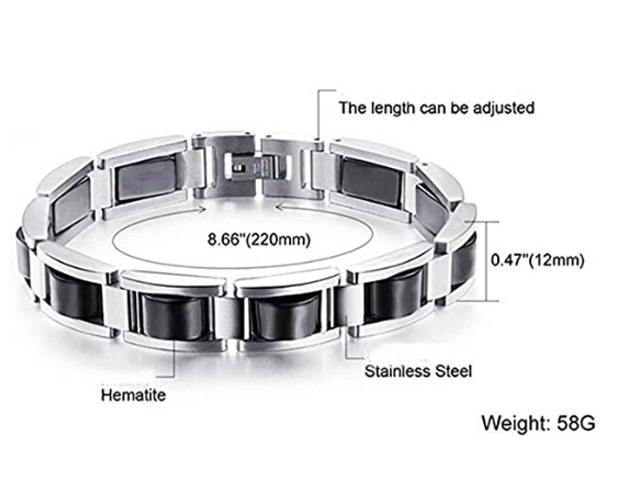 8.5" inch - Steel Bracelet Mens - Duo Tone - Black and Silver - Magnetic Mens Stainless Steel Bracelets