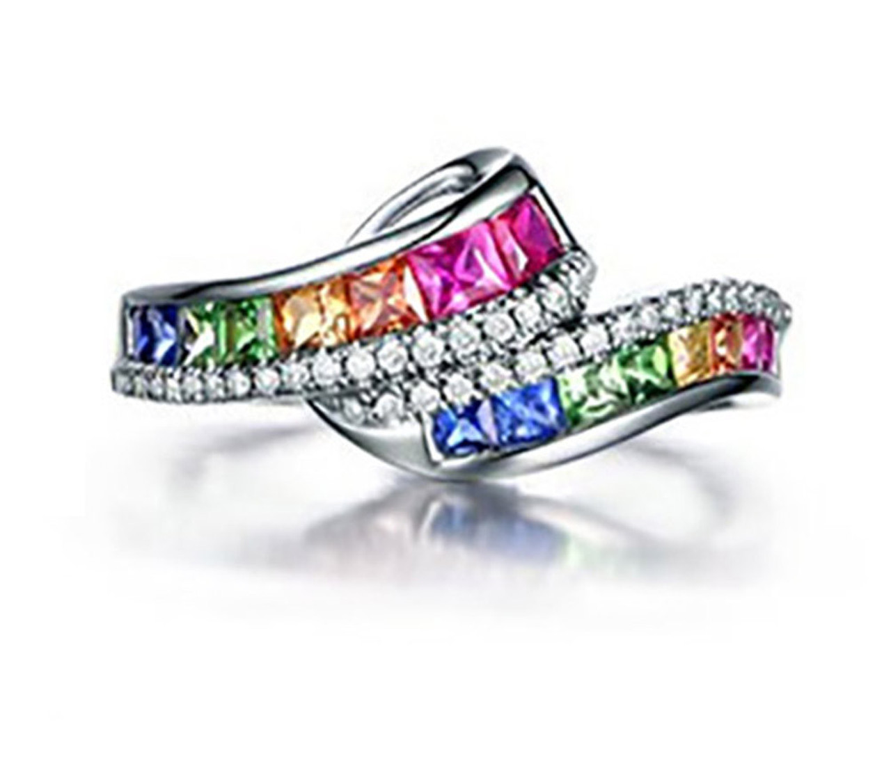 CZ rainbow ring, rainbow ring, rainbow wedding rings, rainbow engagement rings, LGBTQ wedding rings,  gay wedding rings,  gay promise rings, gay couple rings, lesbian engagement rings, lesbians wedding ring,