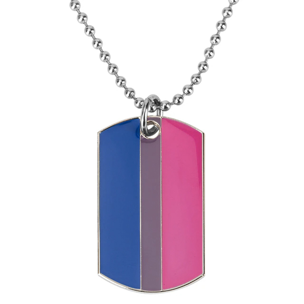 Bisexual Flag Dog Tag - LGBTQ Bi Pride Pendant Necklace with Chain, bisexual pendant, bi pride pendant, bisexual necklace, bisexual  jewelry, bi pride necklace, bi pride jewelry, bi pride dog tags, bisexual pride dog tags, bi pride flag, bisexual flag