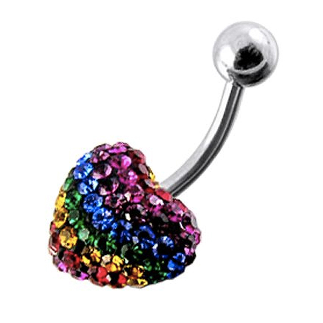 LGBTQ Rainbow CZ - Mix Color Crystal Stone Heart - Curved Bar Navel Ring / Belly Ring - Body Jewelry for Gay & Lesbian Pride (Body Jewelry), lesbian belly rings, lesbian navel rings, lesbian body jewelry, rainbow belly rings, gay pride belly rings, gay pride navel rings, LGBTQ belly ring, Lesbian body jewellery, gay body jewellery, pride, body jewellery, gay barbell, rainbow flag barbell,