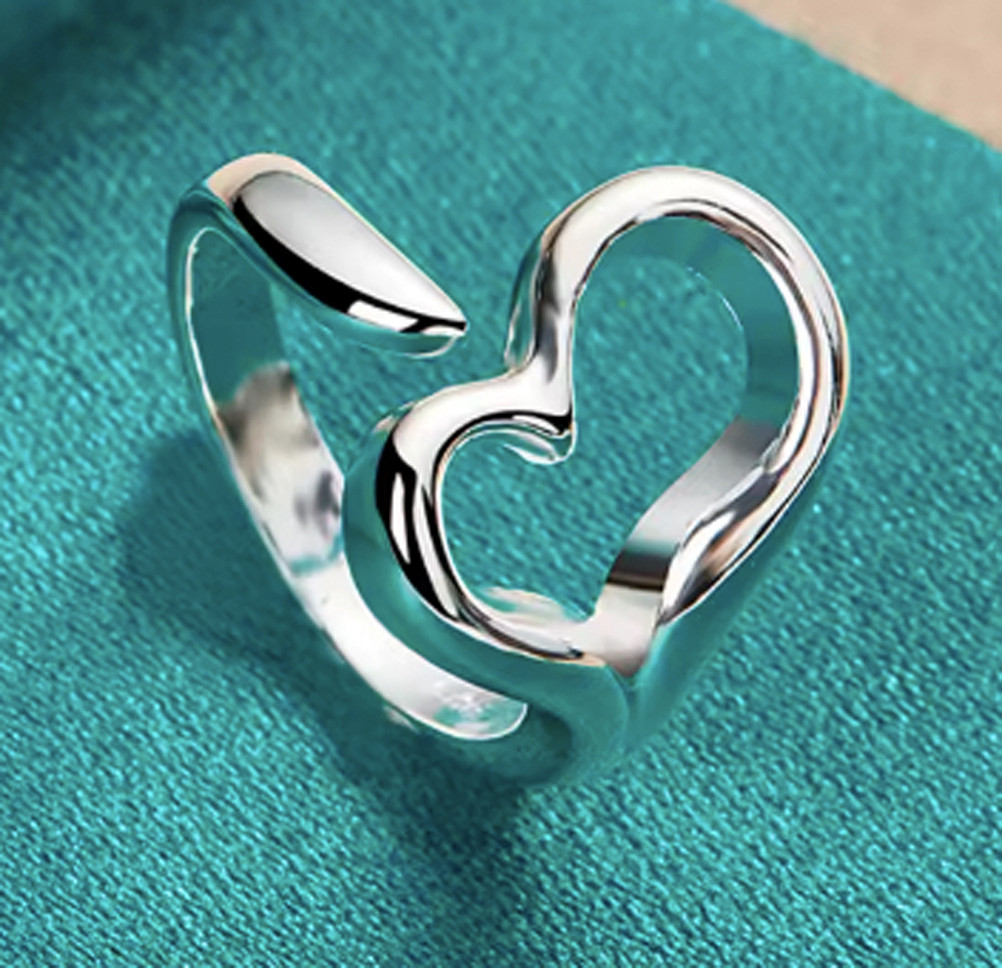 Heart Ring - Adjustable - One Size Fits All (.925 Sterling Silver Electroplated Ring), heart rings for women, heart shaped ring, ladies, gift